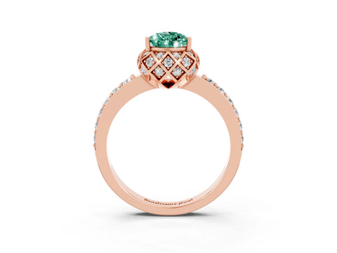 Rose gold Pear Cut Diamond Solitaire Ring with Shared Prong Pavé Band_3