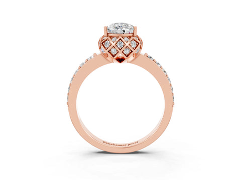 Rose gold Pear Cut Diamond Solitaire Ring with Shared Prong Pavé Band_3