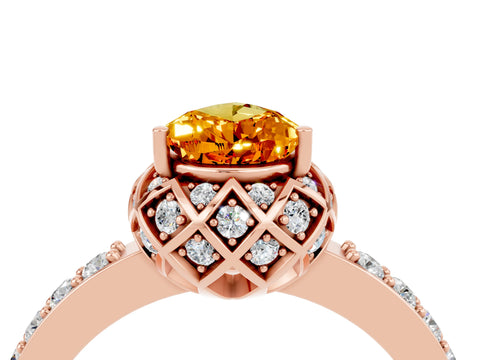 Rose gold Pear Cut Diamond Solitaire Ring with Shared Prong Pavé Band_4