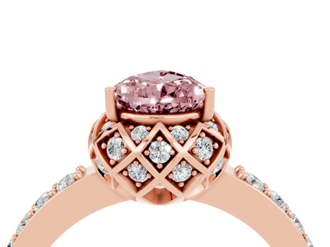 Rose gold Pear Cut Diamond Solitaire Ring with Shared Prong Pavé Band_4