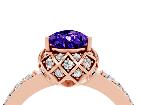 Rose gold Pear Cut Diamond Solitaire Ring with Shared Prong Pavé Band_4