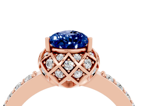 Rose gold Pear Cut Diamond Solitaire Ring with Shared Prong Pavé Band_4
