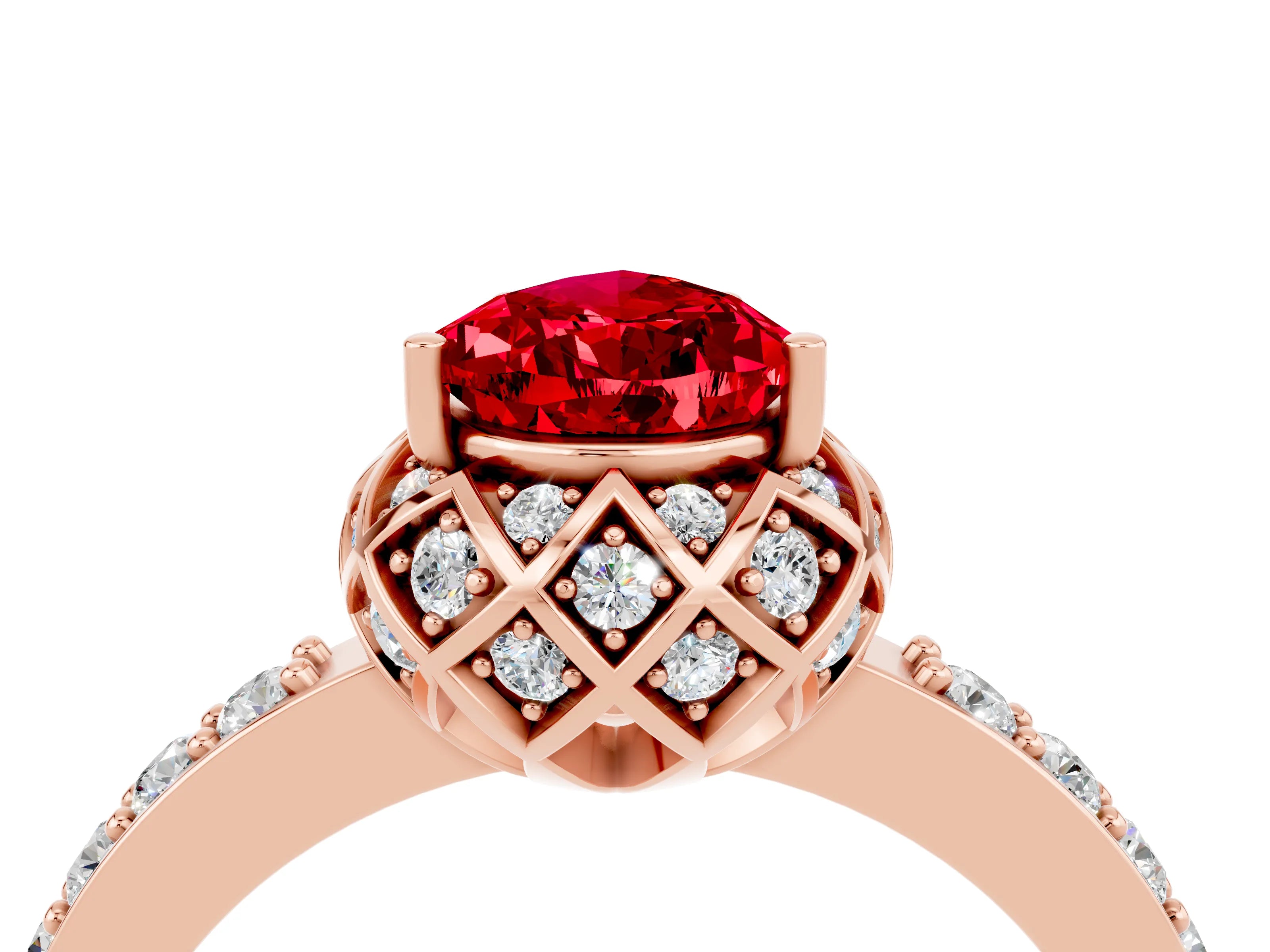 Rose gold Pear Cut Diamond Solitaire Ring with Shared Prong Pavé Band_4