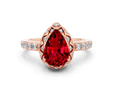 Rose gold Pear Cut Diamond Solitaire Ring with Shared Prong Pavé Band