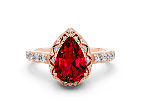 Rose gold Pear Cut Diamond Solitaire Ring with Shared Prong Pavé Band