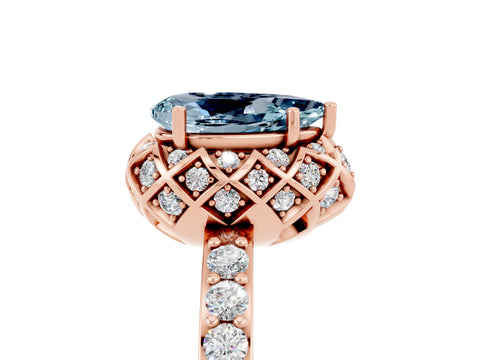 Rose gold Pear Cut Diamond Solitaire Ring with Shared Prong Pavé Band_5