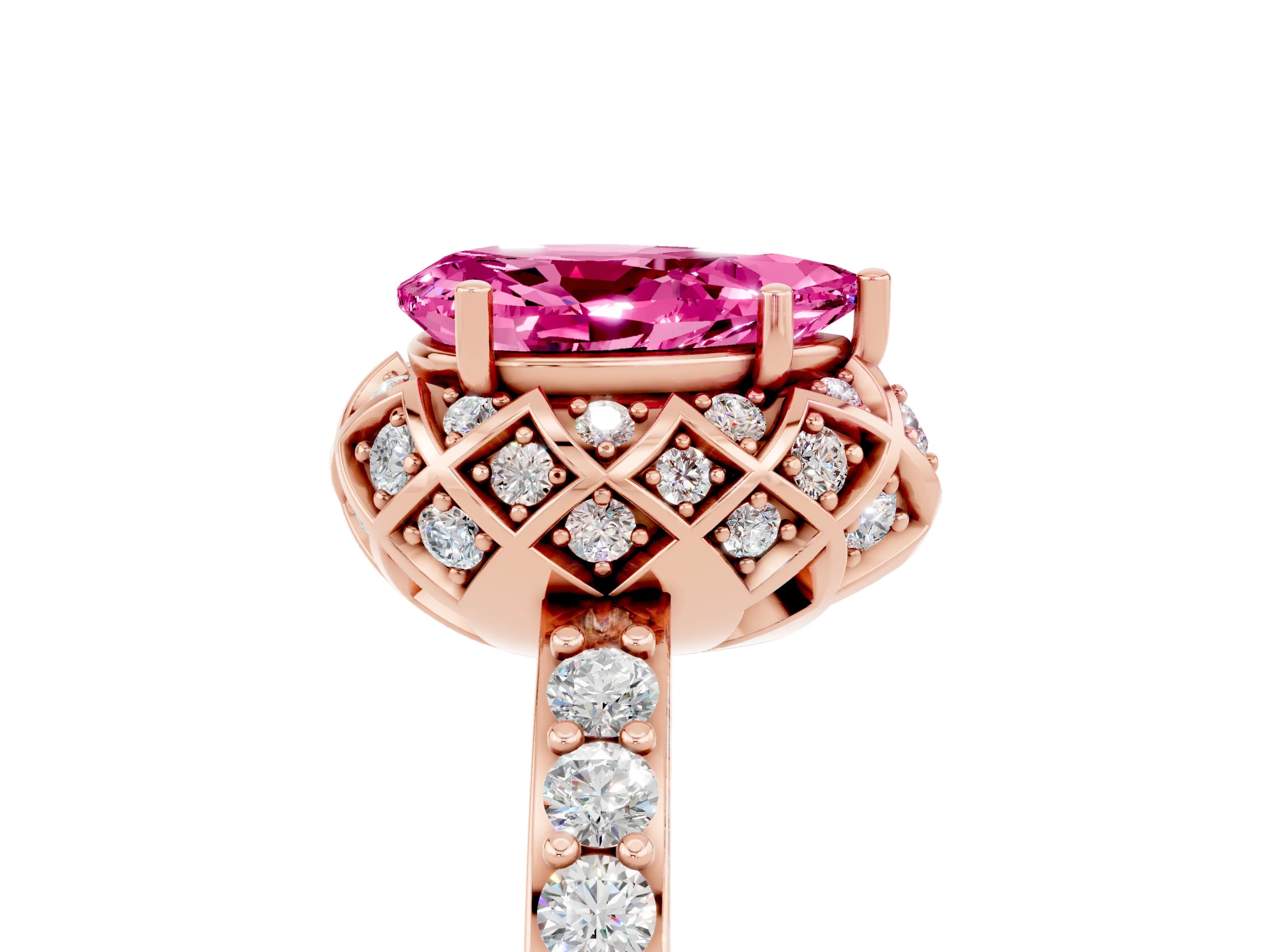 Rose gold Pear Cut Diamond Solitaire Ring with Shared Prong Pavé Band_5