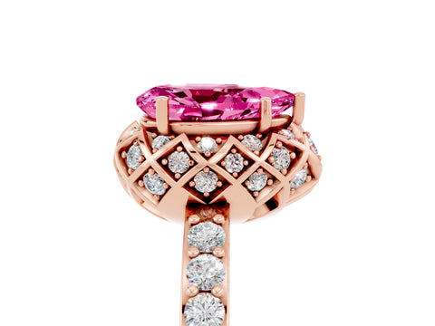 Rose gold Pear Cut Diamond Solitaire Ring with Shared Prong Pavé Band_5