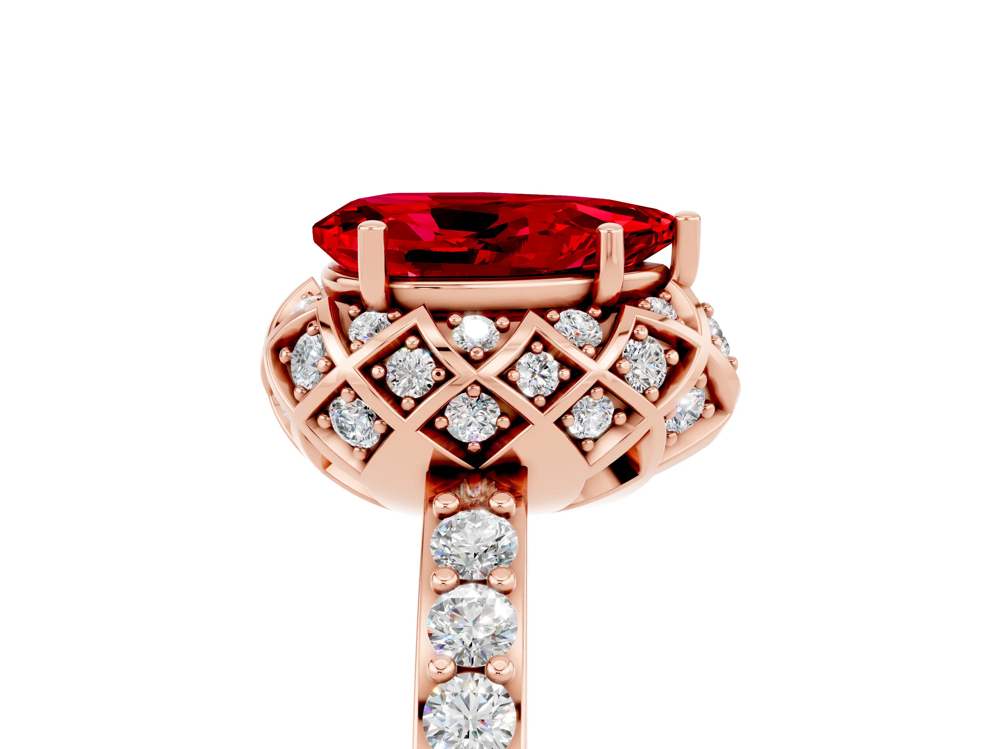 Rose gold Pear Cut Diamond Solitaire Ring with Shared Prong Pavé Band_5