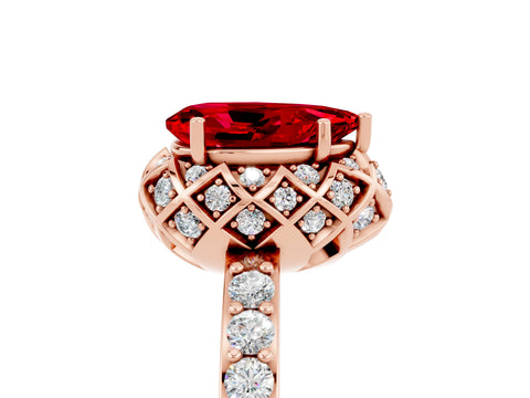 Rose gold Pear Cut Diamond Solitaire Ring with Shared Prong Pavé Band_5