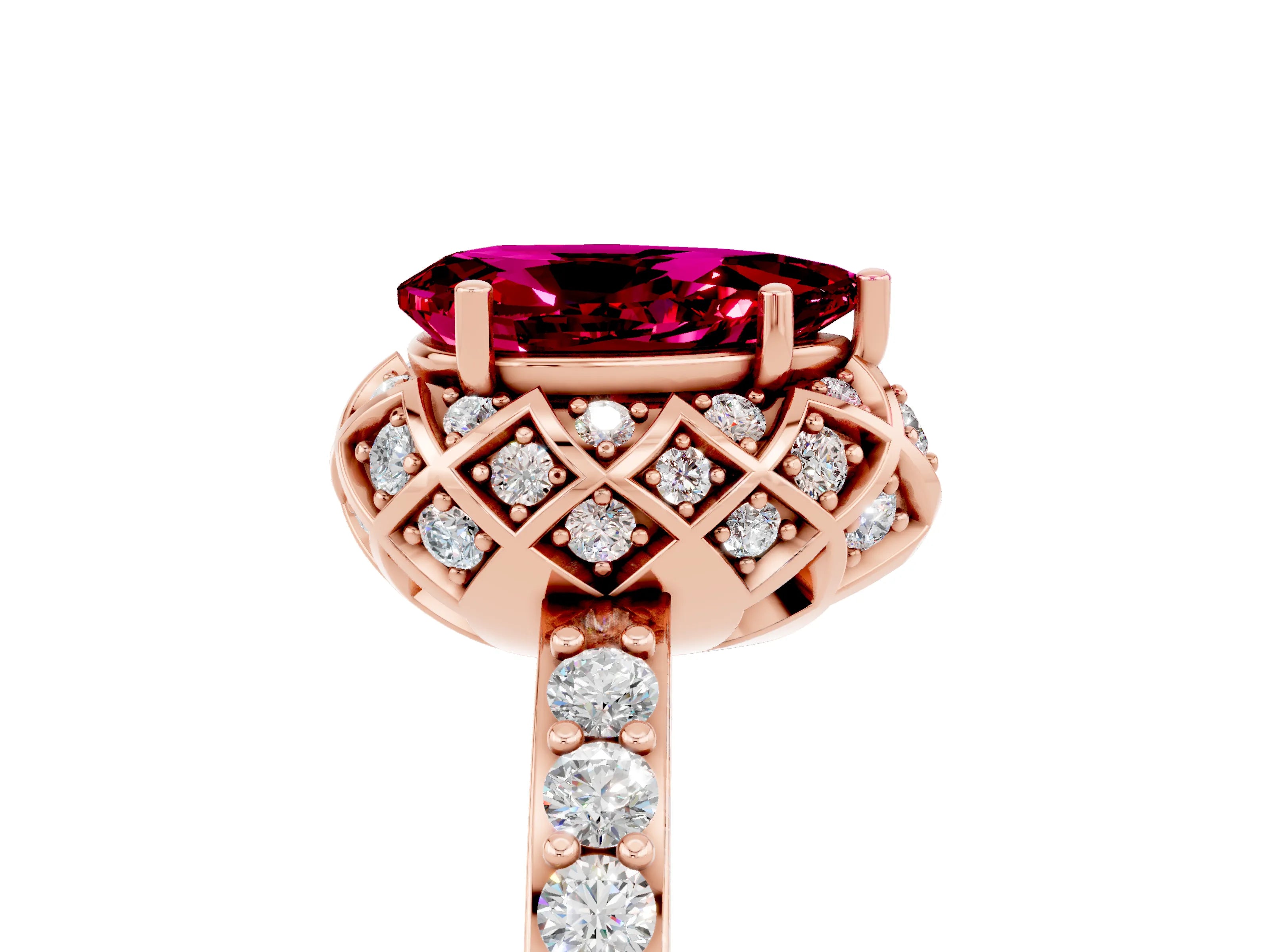 Rose gold Pear Cut Diamond Solitaire Ring with Shared Prong Pavé Band_5