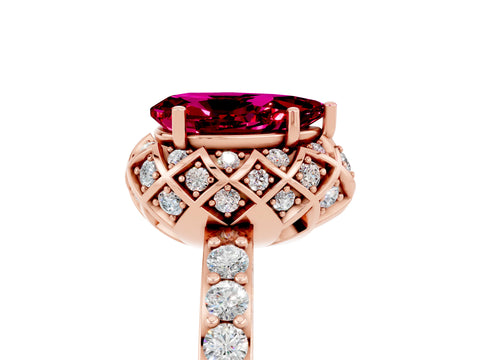 Rose gold Pear Cut Diamond Solitaire Ring with Shared Prong Pavé Band_5