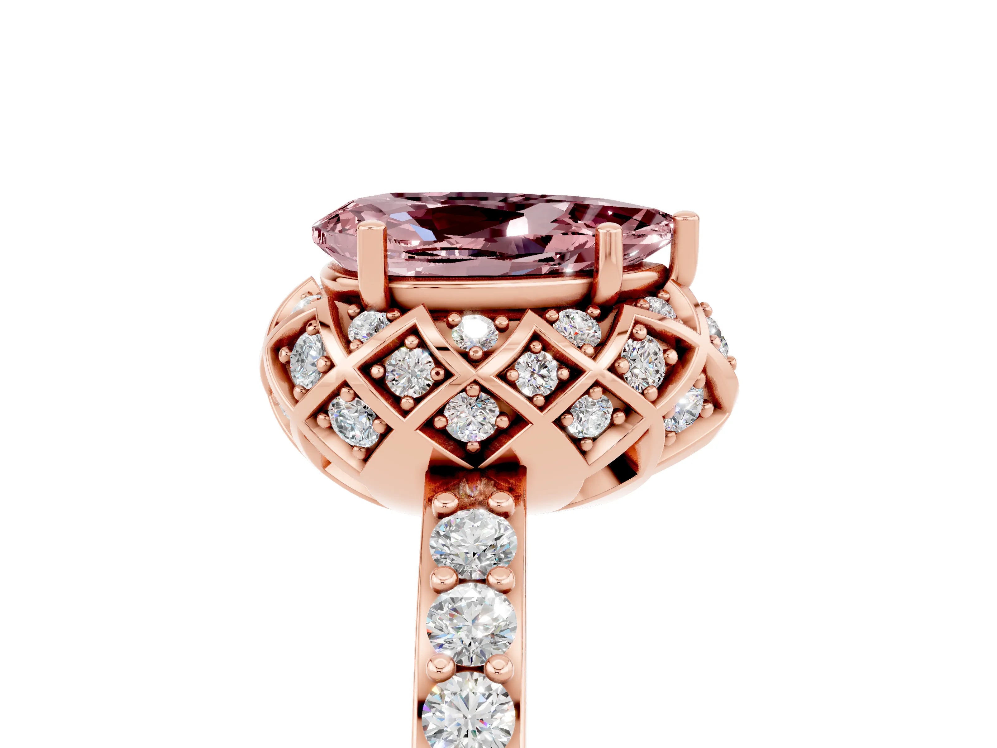 Rose gold Pear Cut Diamond Solitaire Ring with Shared Prong Pavé Band_5