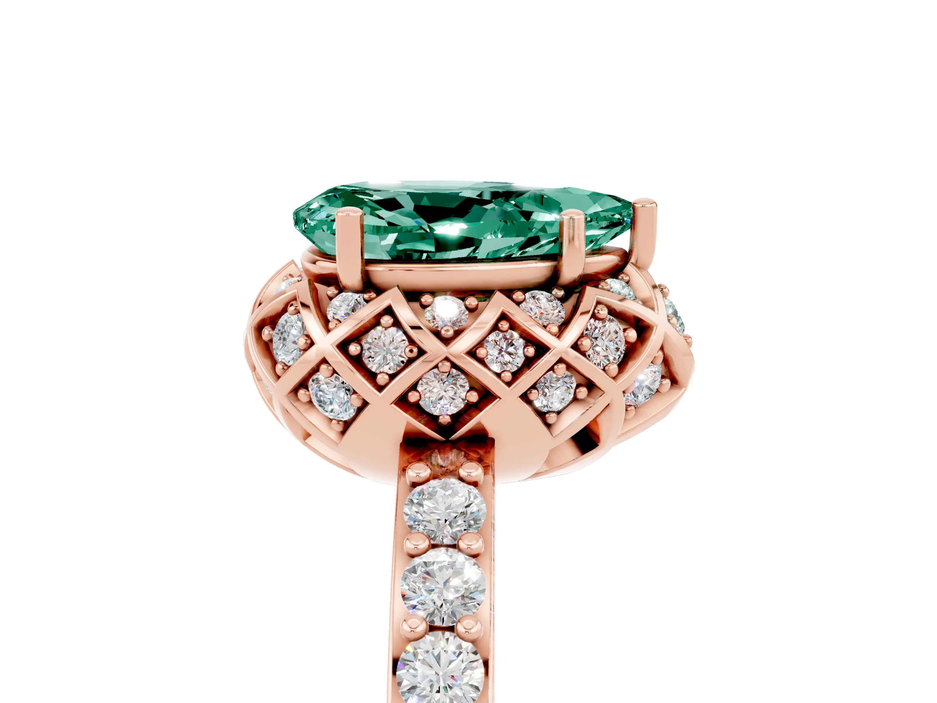 Rose gold Pear Cut Diamond Solitaire Ring with Shared Prong Pavé Band_5