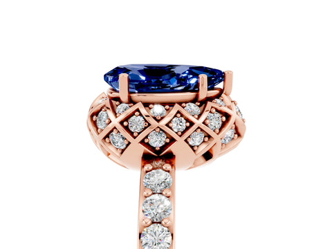 Rose gold Pear Cut Diamond Solitaire Ring with Shared Prong Pavé Band_5