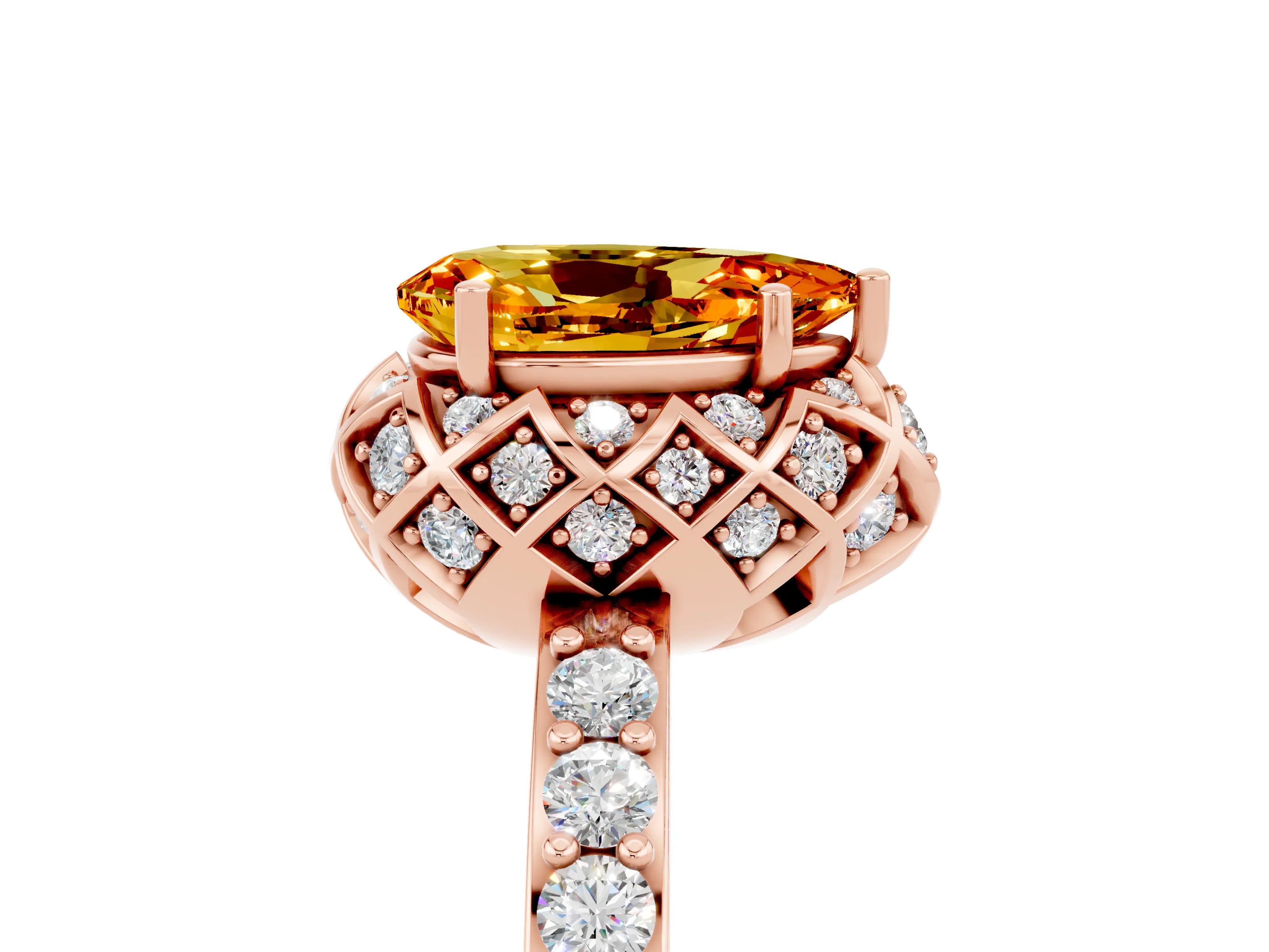 Rose gold Pear Cut Diamond Solitaire Ring with Shared Prong Pavé Band_5
