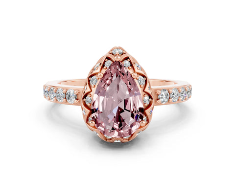 Rose gold Pear Cut Diamond Solitaire Ring with Shared Prong Pavé Band