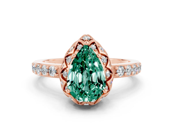Rose gold Pear Cut Diamond Solitaire Ring with Shared Prong Pavé Band