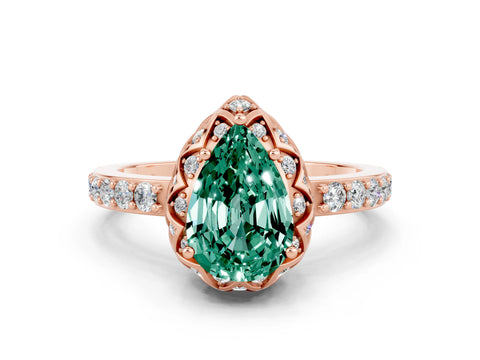 Rose gold Pear Cut Diamond Solitaire Ring with Shared Prong Pavé Band