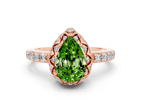 Rose gold Pear Cut Diamond Solitaire Ring with Shared Prong Pavé Band