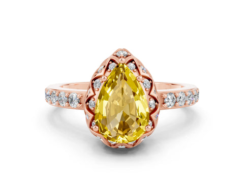 Rose gold Pear Cut Diamond Solitaire Ring with Shared Prong Pavé Band