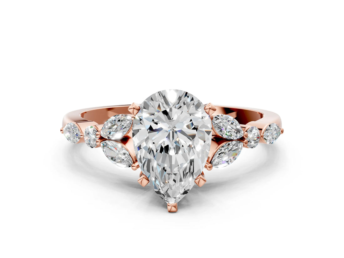 Rose gold Pear Cut Diamond Solitaire Ring with Side Stones and Four-Prong Setting_59