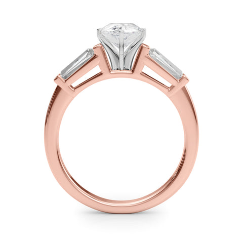 Rose gold Pear Cut Diamond Solitaire Ring with Tapered Baguette Accents and Six-Prong Setting 2