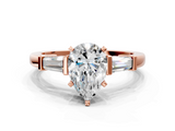 Rose gold Pear Cut Diamond Solitaire Ring with Tapered Baguette Accents and Six-Prong Setting_74