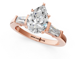 Rose gold Pear Cut Diamond Solitaire Ring with Tapered Baguette Accents and Six-Prong Setting_75