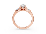 Rose gold Pear Cut Diamond Solitaire Ring with Tapered Baguette Accents and Six-Prong Setting_77