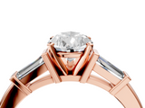 Rose gold Pear Cut Diamond Solitaire Ring with Tapered Baguette Accents and Six-Prong Setting_78