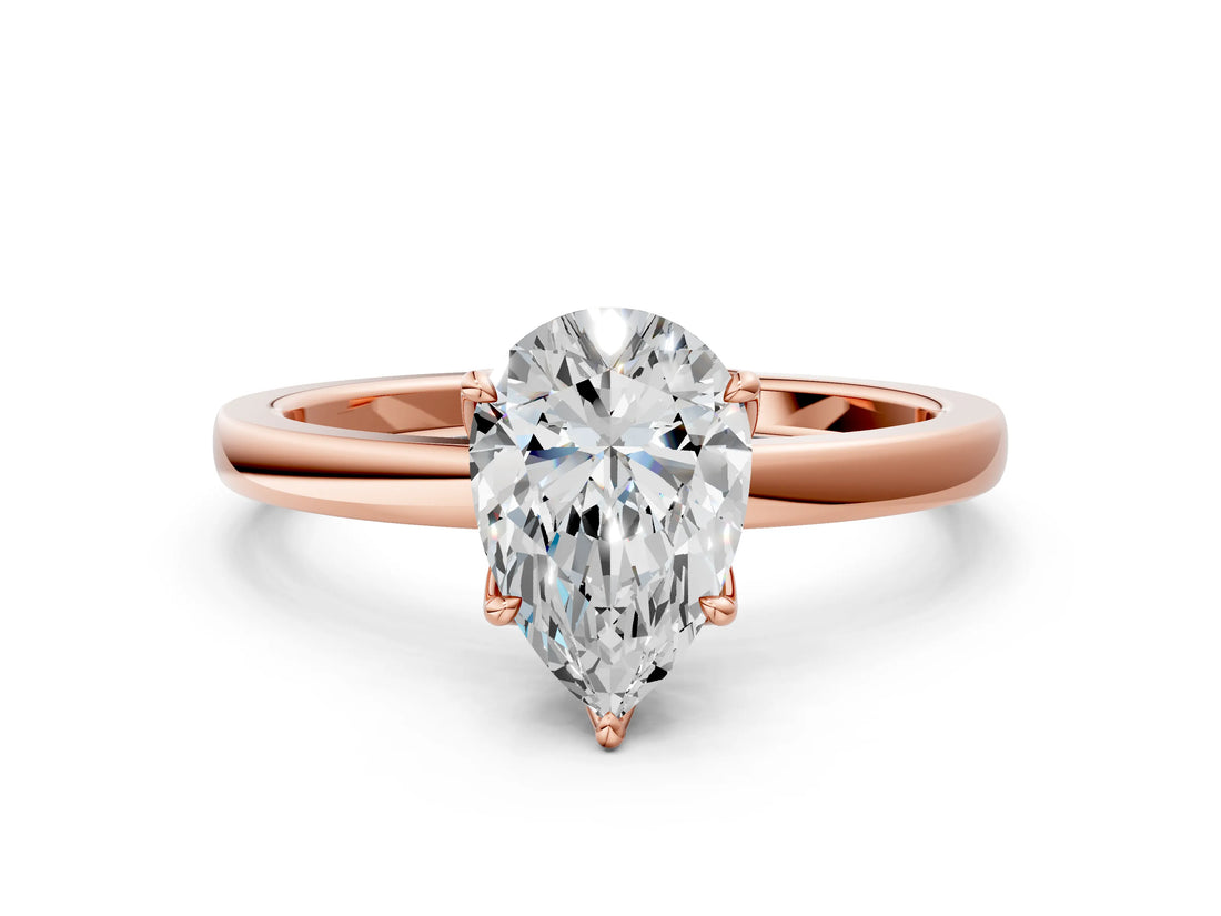Rose gold Pear Cut Diamond Solitaire Ring with Thin Band and Prong Setting_12