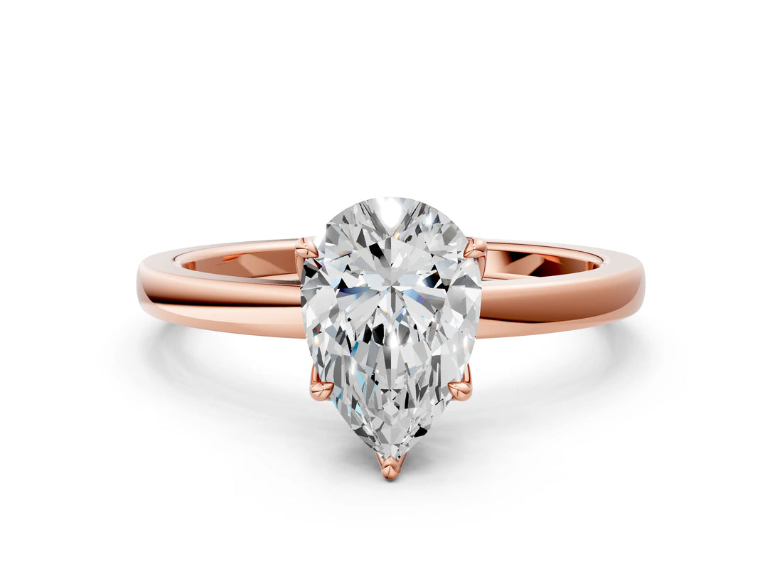 Rose gold Pear Cut Diamond Solitaire Ring with Thin Band and Prong Setting_24