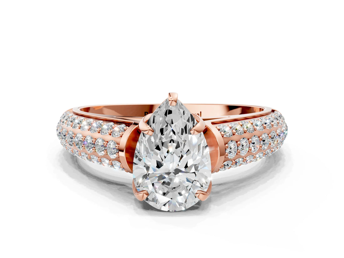 Rose gold Pear Cut Diamond Solitaire Ring with Three-Row Pavé Band and Four-Prong Setting_35