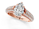 Rose gold Pear Cut Diamond Solitaire Ring with Three-Row Pavé Band and Four-Prong Setting_36