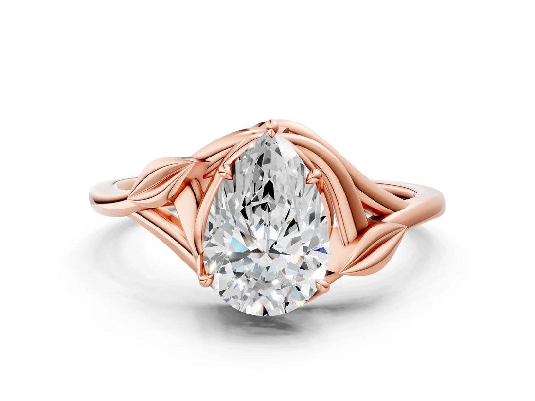Rose gold Pear Cut Diamond Solitaire Ring with Twist Band and Four-Prong Setting_73