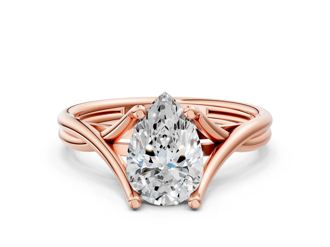 Rose gold Pear Cut Diamond Solitaire Twist Band Prong Setting Ring_55