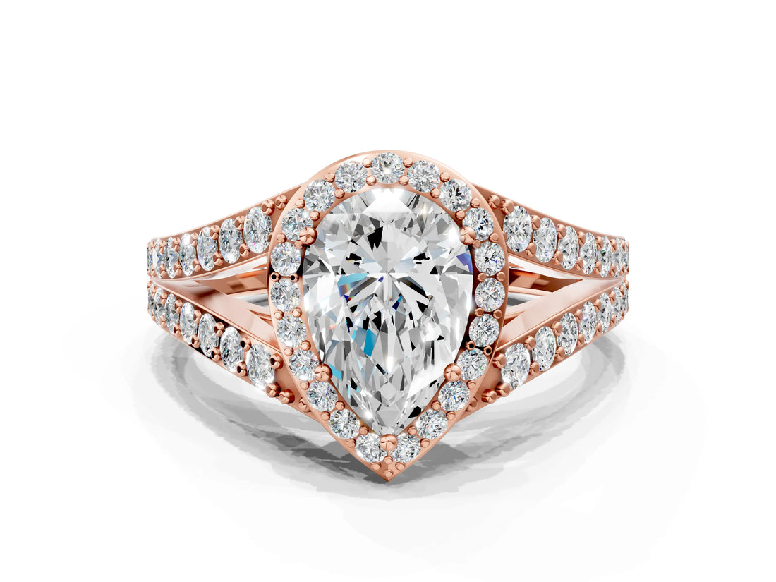 Rose gold Pear Cut Diamond Split Shank Halo Ring with Four-Prong Setting_58