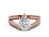 Rose gold Pear Cut Diamond Split Shank Ring with Pavé Band and Four-Prong Setting_83