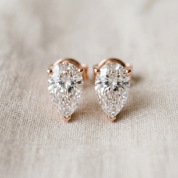 Rose gold Pear Cut Diamond Stud Earrings