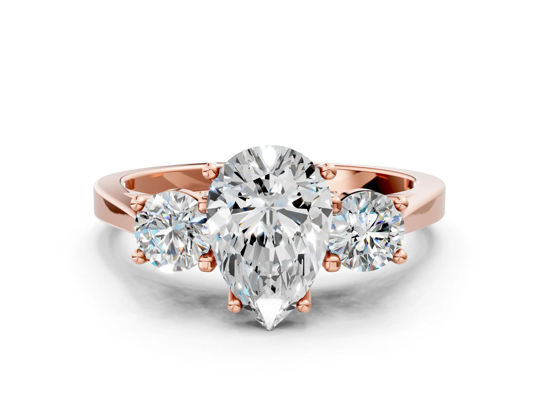 Rose gold Pear Cut Diamond Three-Stone Engagement Ring with Prong Setting and Pavé Band_3