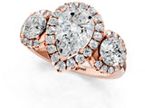Rose gold Pear Cut Diamond Three-Stone Halo Ring with Prong Setting and Pavé Accents_10