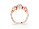 Rose gold Pear Cut Diamond Three-Stone Halo Ring with Prong Setting and Pavé Accents_12
