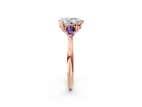 Rose gold Pear Cut Diamond Three-Stone Ring with Pear with Amethyst side stone Side Stones and Prong Setting_2