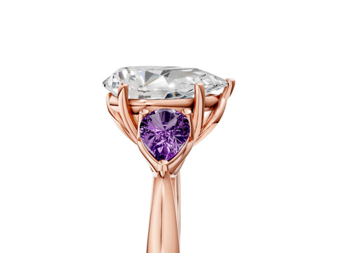 Rose gold Pear Cut Diamond Three-Stone Ring with Pear with Amethyst side stone Side Stones and Prong Setting_5