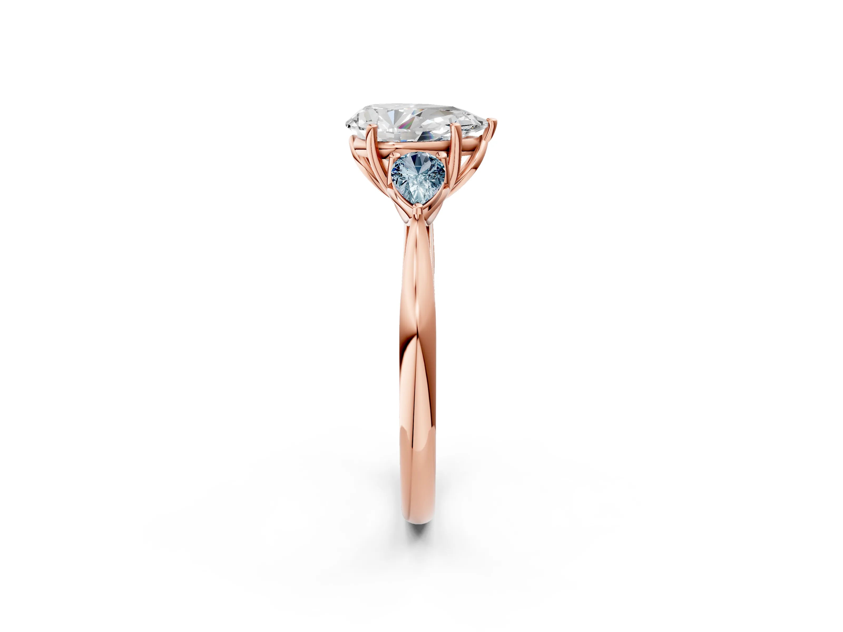 Rose gold Pear Cut Diamond Three-Stone Ring with Pear with Aquamarine side stone Side Stones and Prong Setting_2