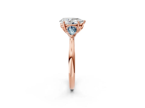 Rose gold Pear Cut Diamond Three-Stone Ring with Pear with Aquamarine side stone Side Stones and Prong Setting_2