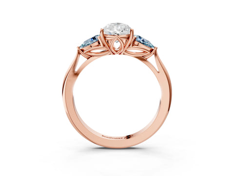 Rose gold Pear Cut Diamond Three-Stone Ring with Pear with Aquamarine side stone Side Stones and Prong Setting_3