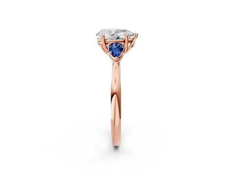 Rose gold Pear Cut Diamond Three-Stone Ring with Pear with Blue Sapphire side stone Side Stones and Prong Setting_2