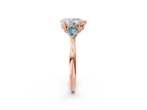 Rose gold Pear Cut Diamond Three-Stone Ring with Pear with Blue Topaz side stone Side Stones and Prong Setting_2